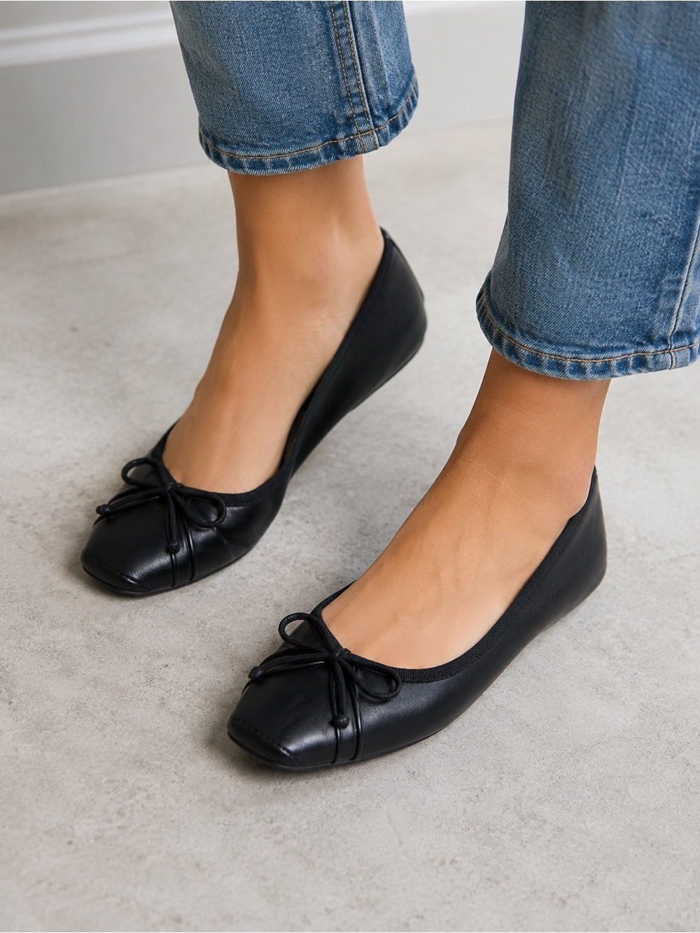 Jessica Simpson Leve Black Ballet Flats Square Toe Bow Size 7.5B - Picture 9 of 10